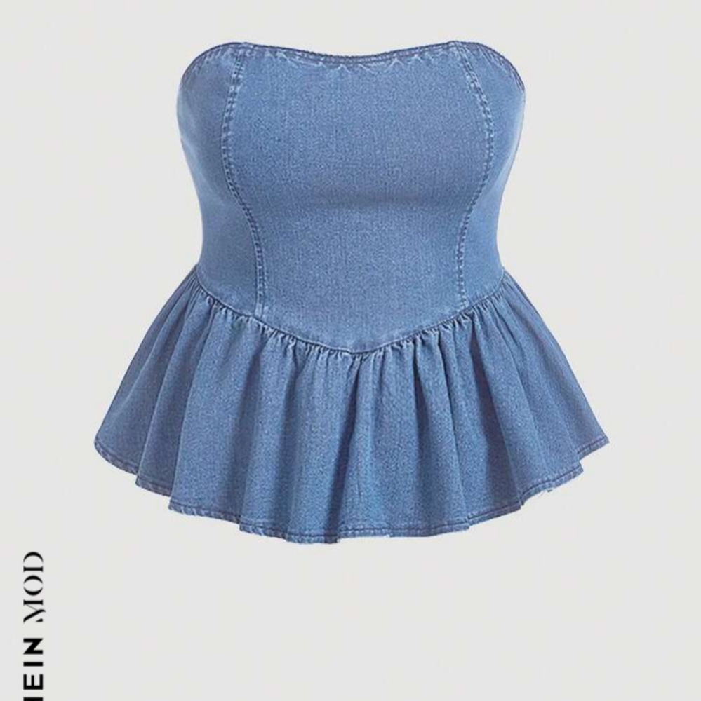 Denim ruffle blouse
